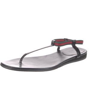 Gucci Accent Leather T-Strap Flat Sandal Size 39